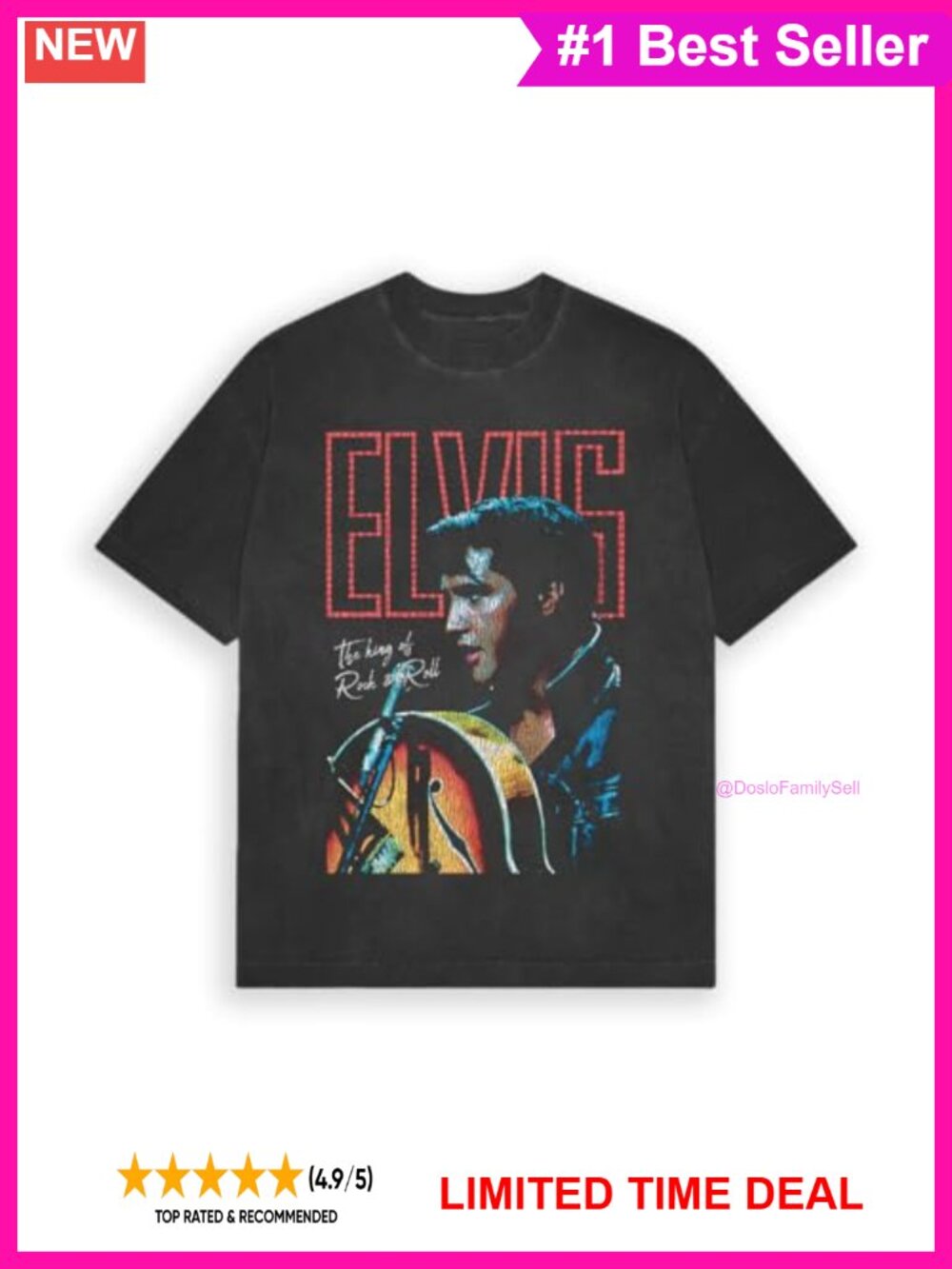 Official Elvis Presley King of Rock Retro Graphic Tee Unisex